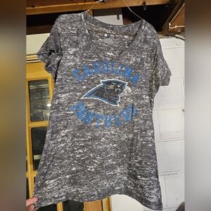 Team Apparel Carolina Panthers Women's Blue and Gray Short Sleeve Tee Size Large